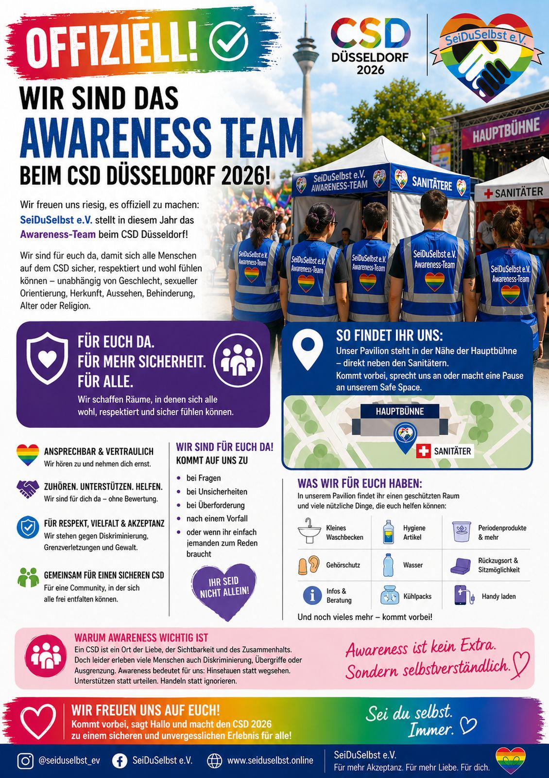 Awareness-Team CSD Düsseldorf von SeiDuSelbst e.V. in blauen Westen